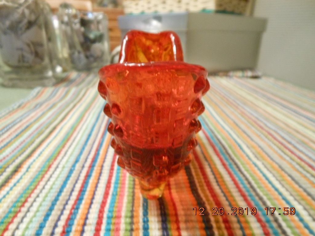 Vintage Fenton Amberina/Orange/Red Glass Hobnail Cat Head Shoe