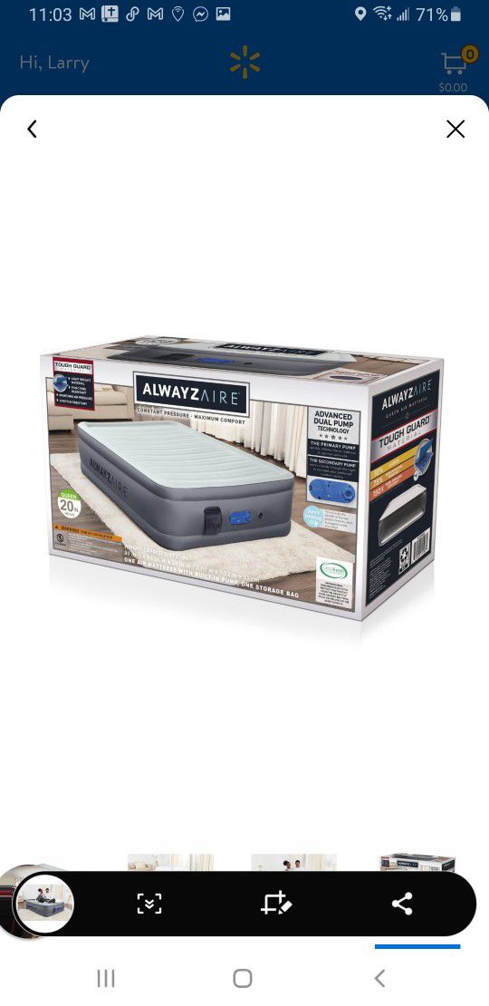 $50.New Open Box 20 in.height Queen Air Mattress Alwayzaire
Build-in dual pump with USB PORT 