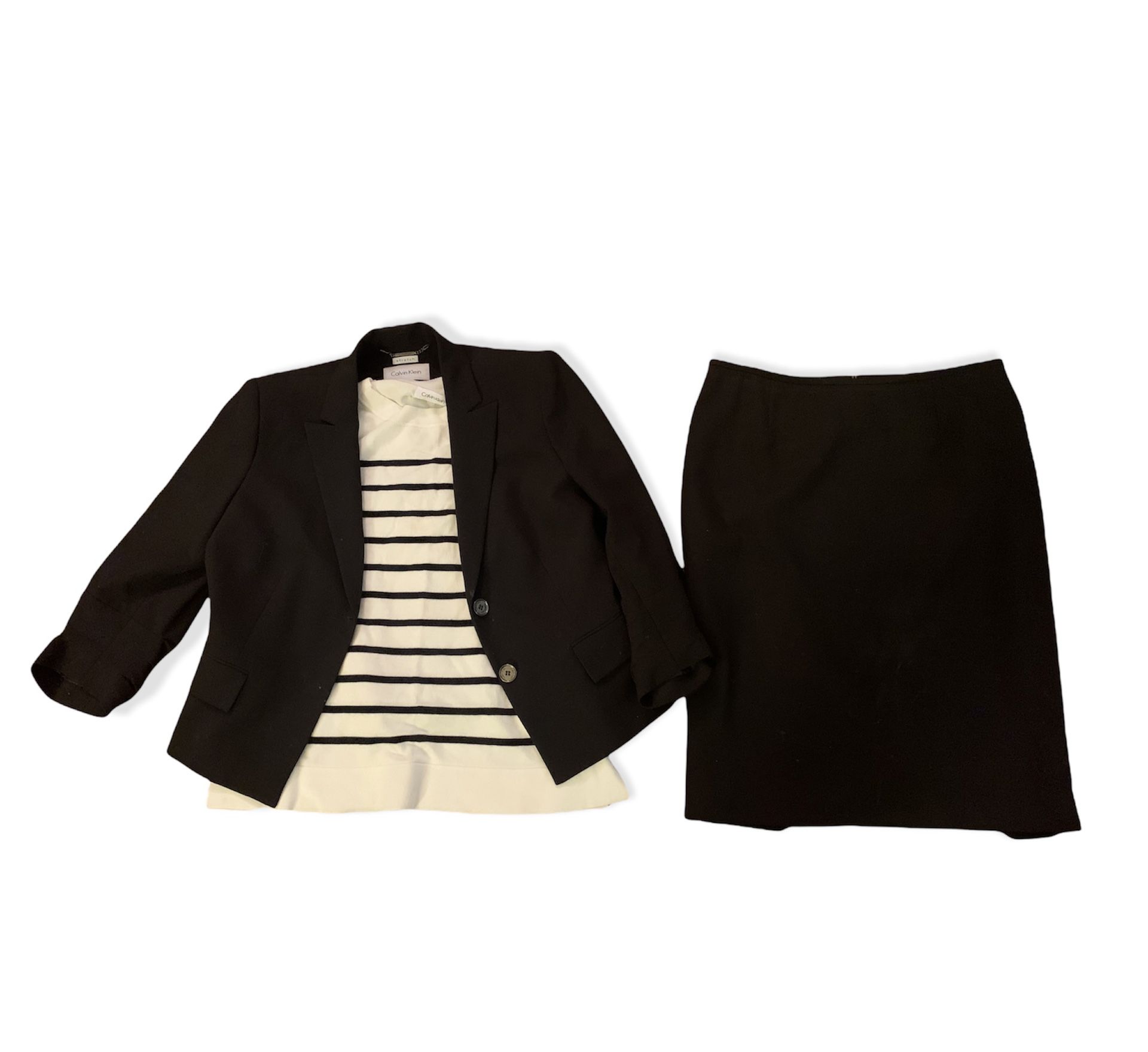 Calvin Klein skirt and blazer suit with long sleeve top 