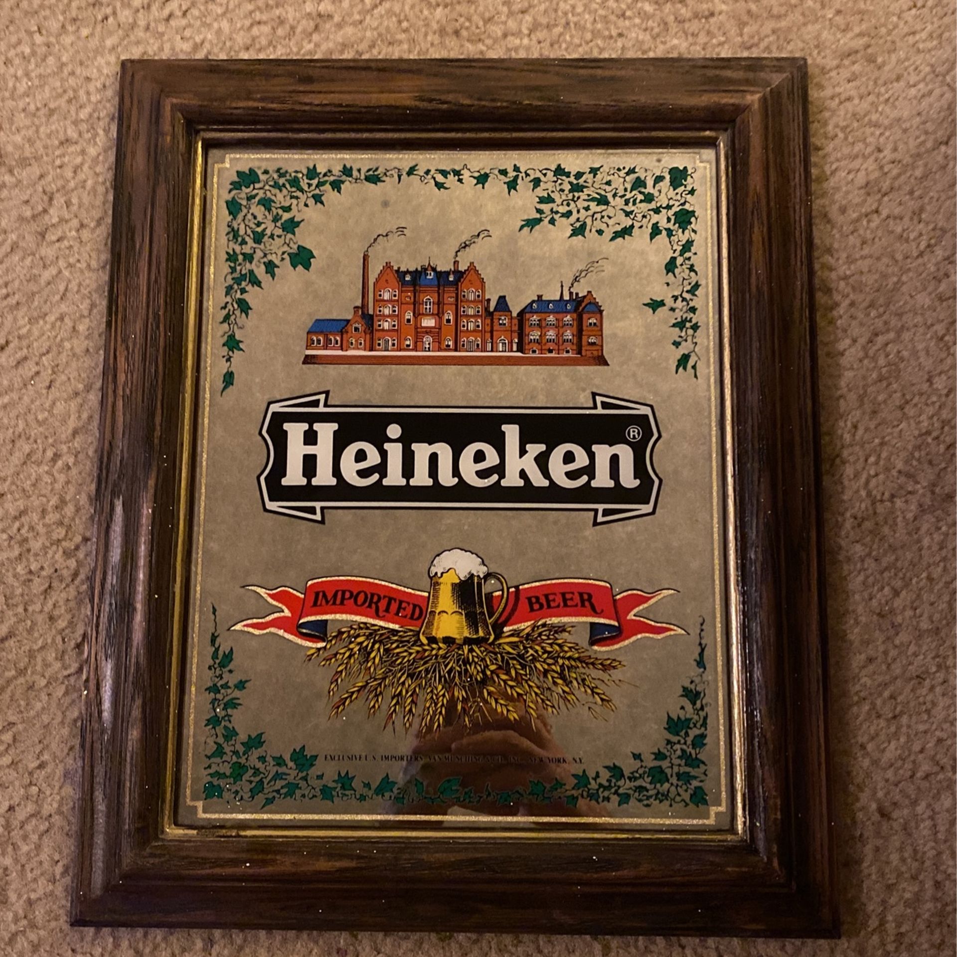 Heineken Framed Collectors Beer Sign Mirror Advertisement