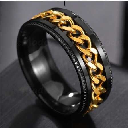New Black With Gold Stainless Steel Men's Ring High Qualityl  Men Ring High Quality Spinner