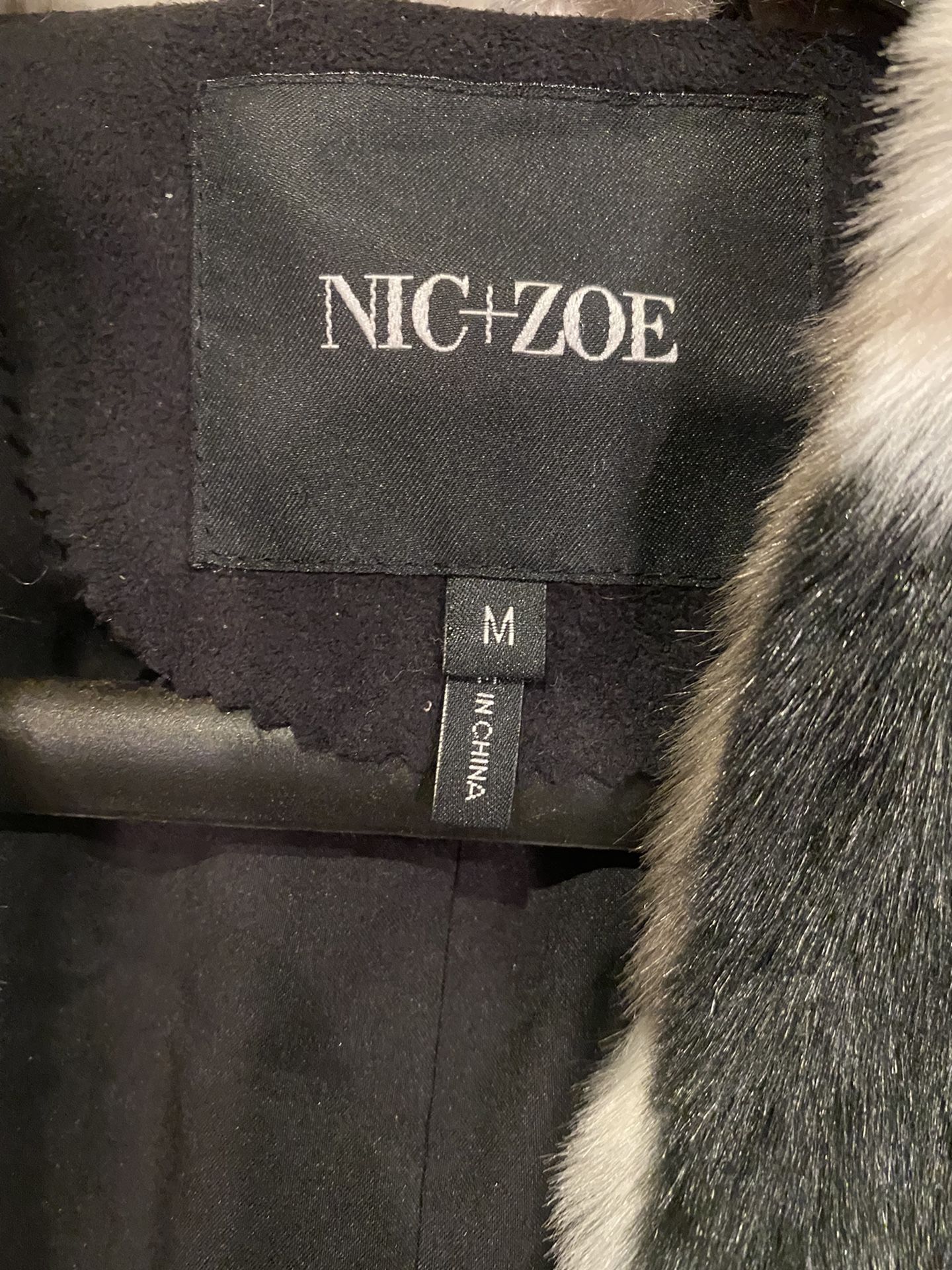NIC+ZOE Women's Black/Taupe/White Zig-Zag Faux-Fur Vest M NWT $248