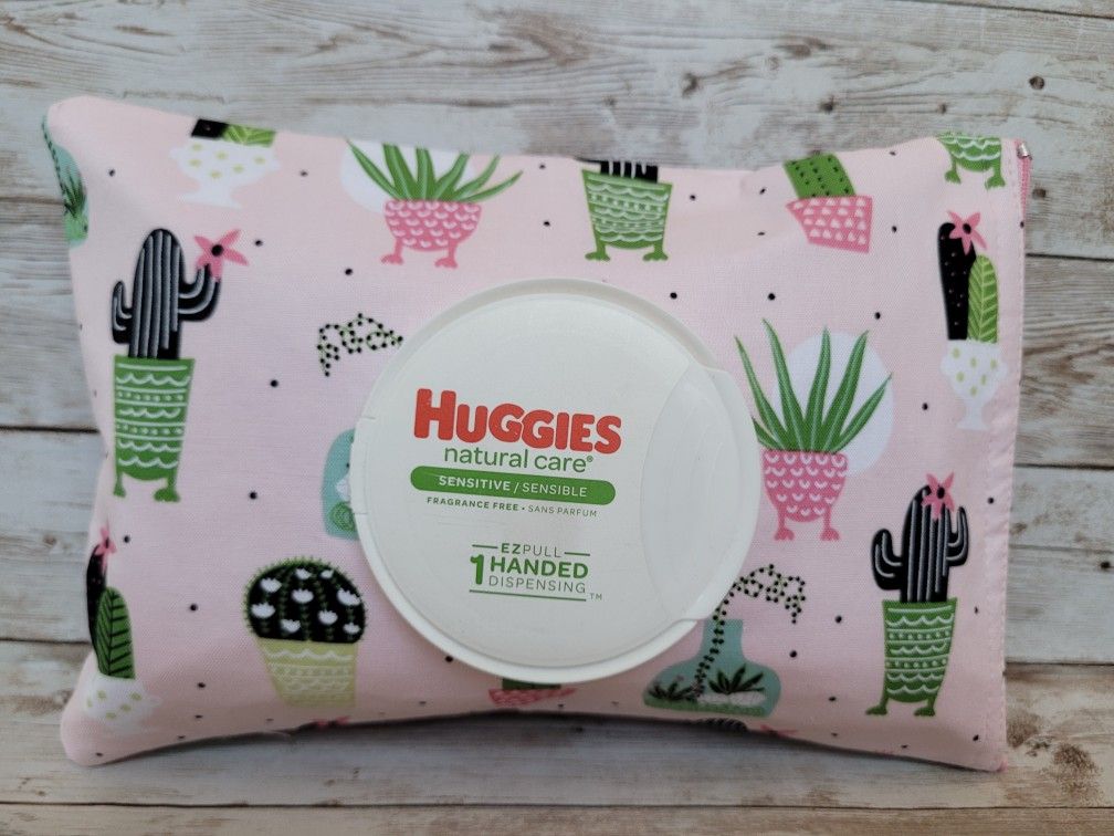Pink Cactus Huggies Wipes Cover