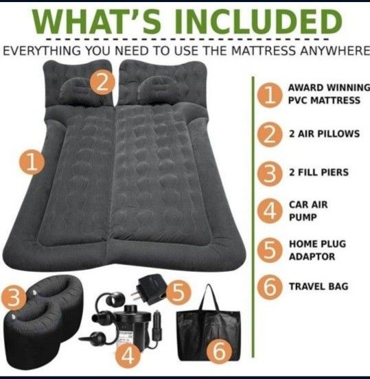 Car Trunk Inflatable Air Mattress - Premium Quality Easy Inflation Air Pump Flocking Surface Back Seat Mattress Thickened Bed with 2 Inflatable Pillow