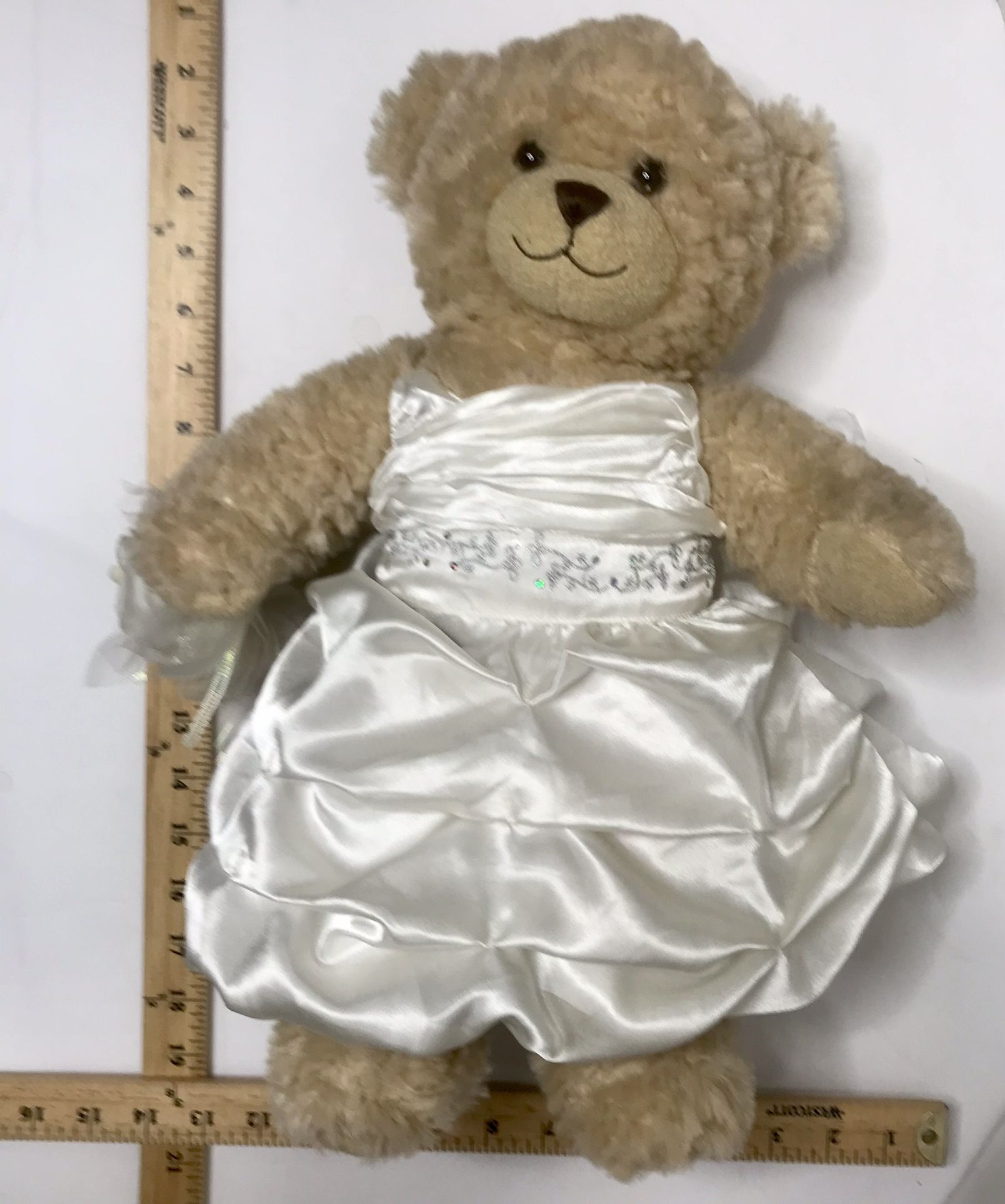 Build-A-Bear Plush with Wedding Dress Satin Flowers Sl