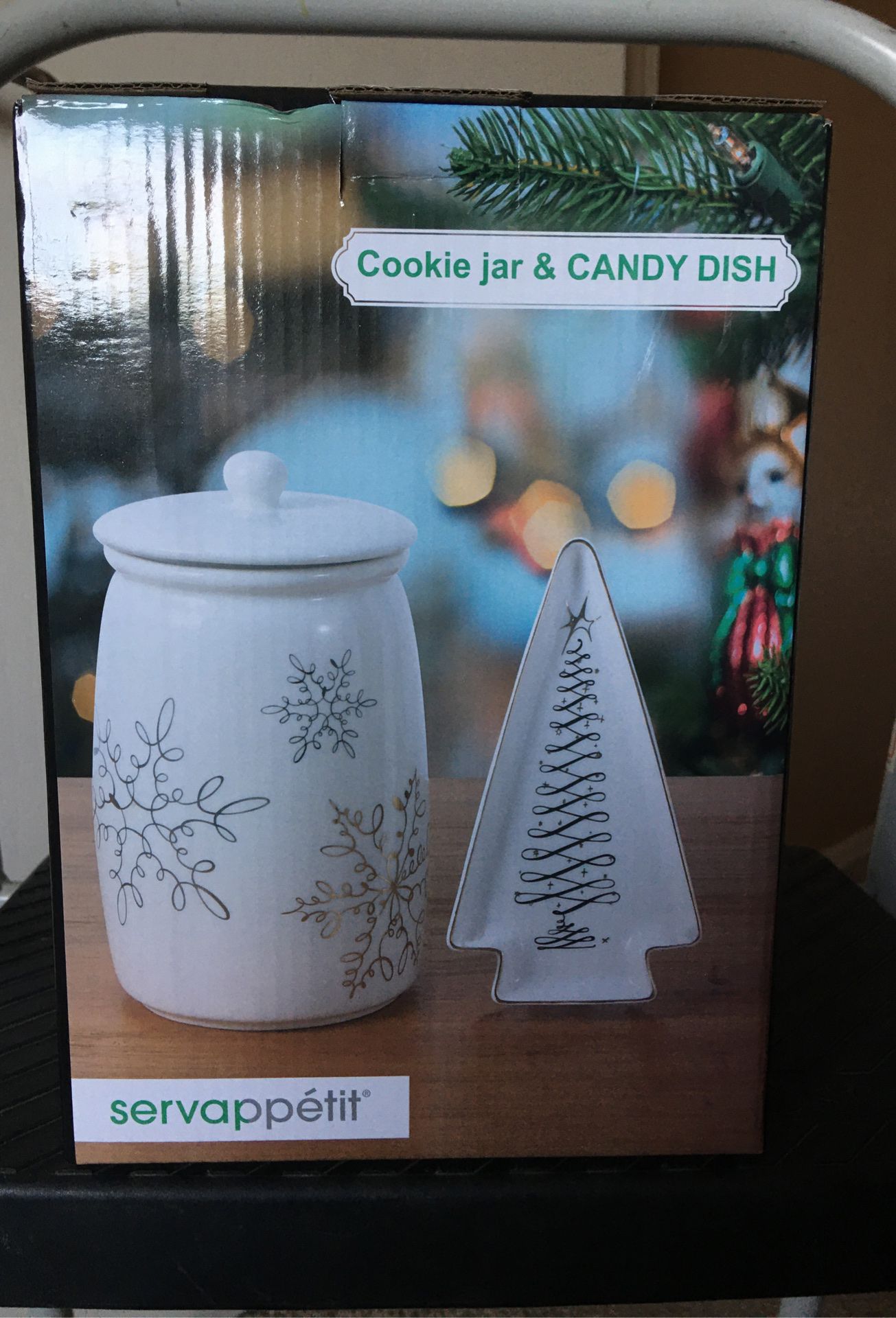2 pc servappetit holiday design cookie jar and candy dish