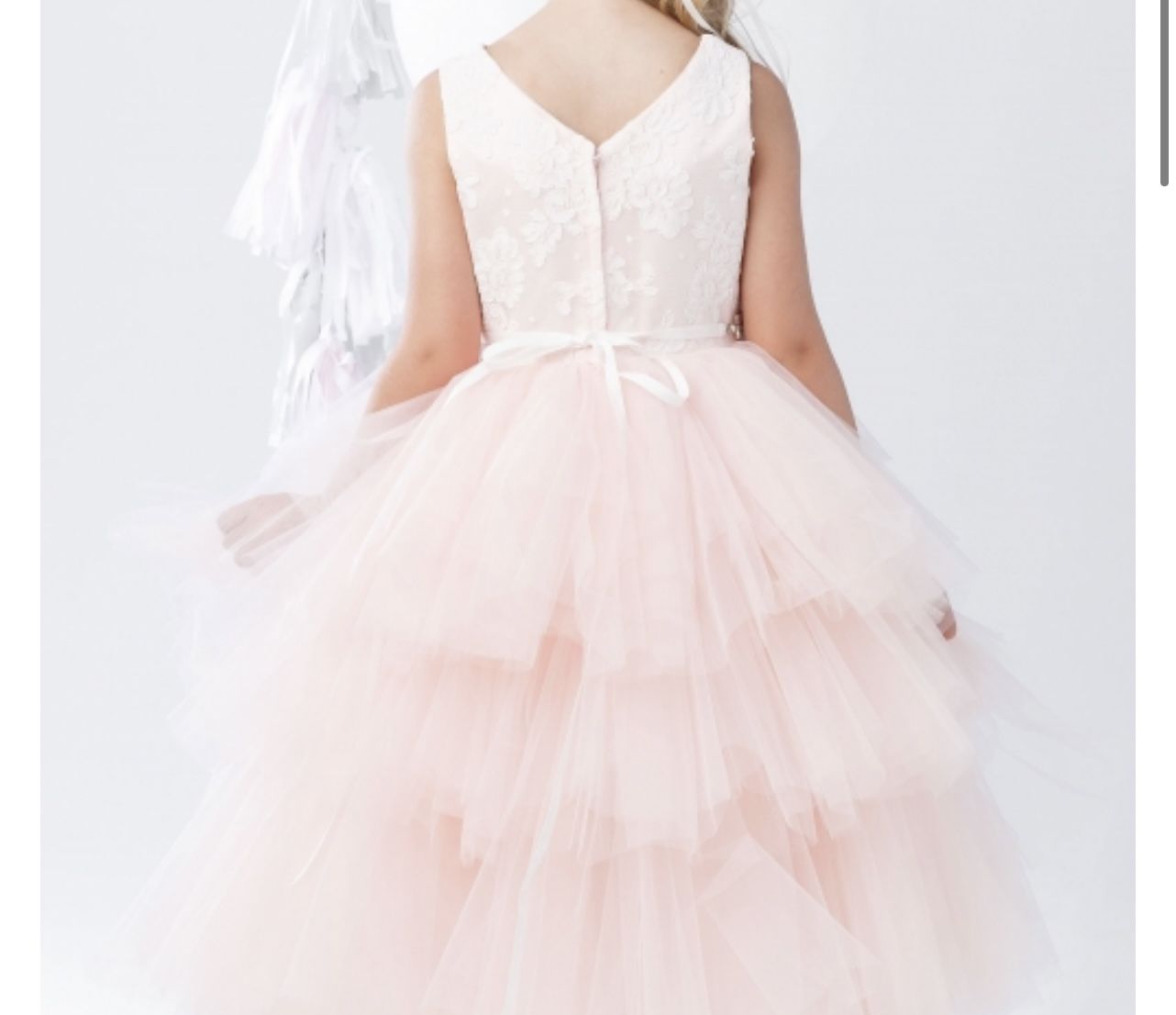 Girls Dress Style 5722 - Satin and Tulle High-Low Dress in Blush
