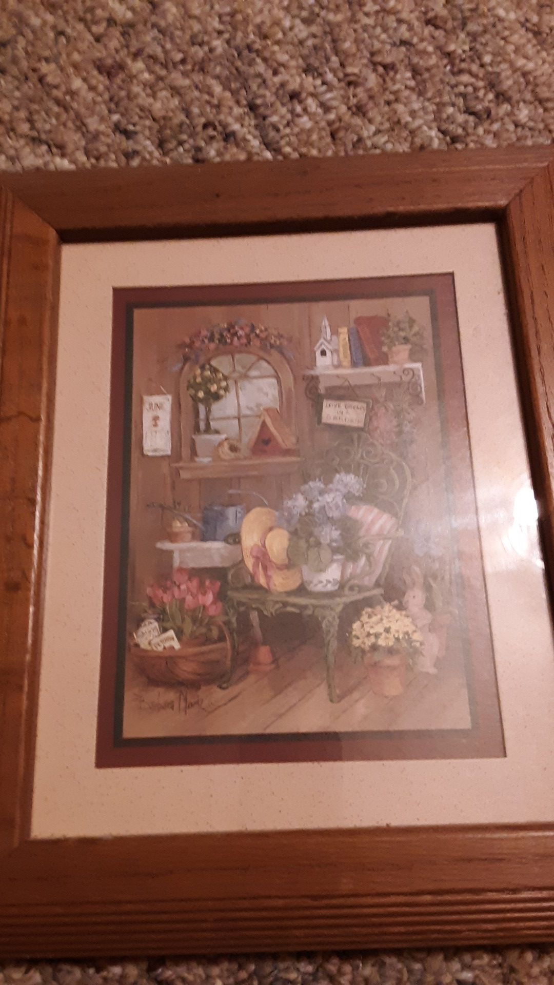 Home Interiors Homco Floral Garden Shed Oak Framed Picture Wall Art 24 X 28 plus extra