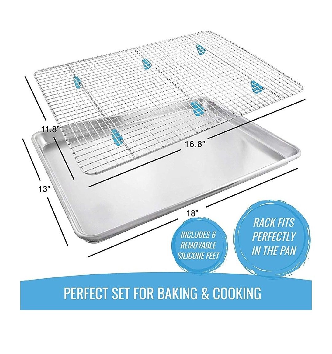 Heavy duty aluminum baking sheet with rack set- new