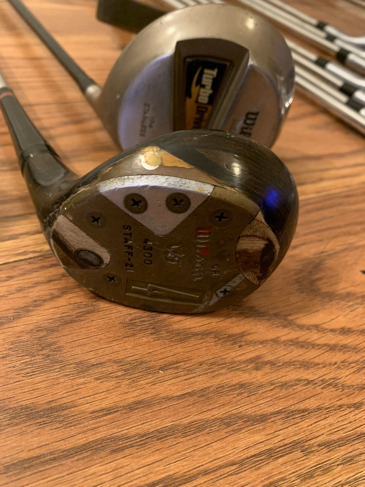 Vintage Wilson 19 golf clubs, bag, shoes, and golf balls.