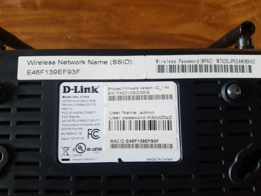 D Link modem model DSL 2750B Computer