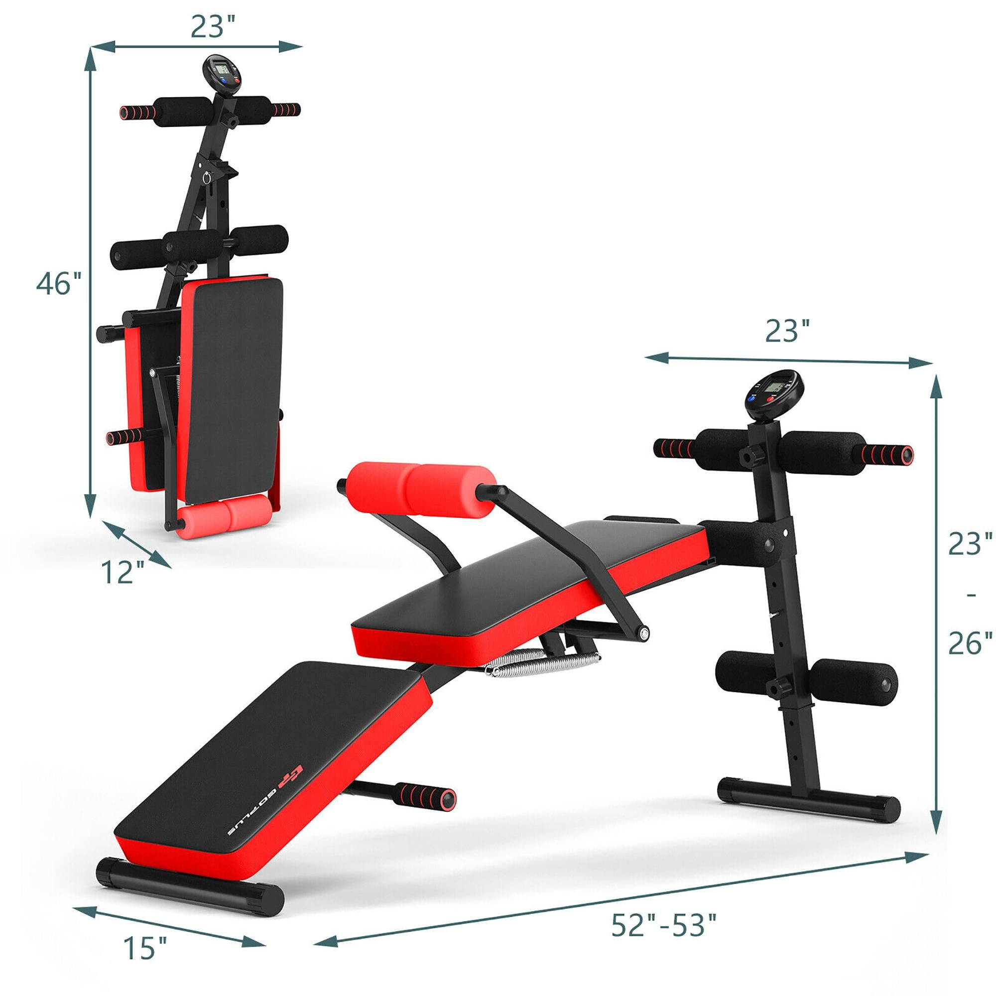 Goplus Multi-Functional Foldable Weight Bench Adjustable Sit-up Board w/ Monitor Red