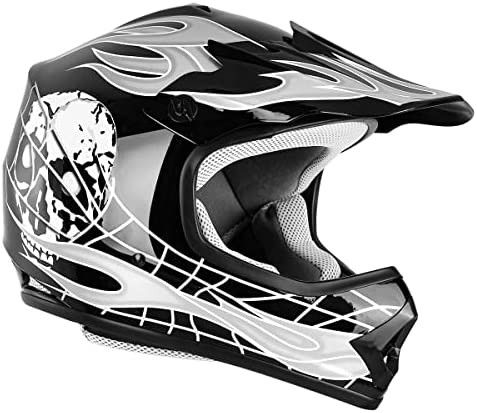 TCMT Helmet for Kids Black Flame Skull with Goggles & Gloves DOT Youth helmet for Atv Mx Motocross pOffroad Street Dirt BikeĀ
