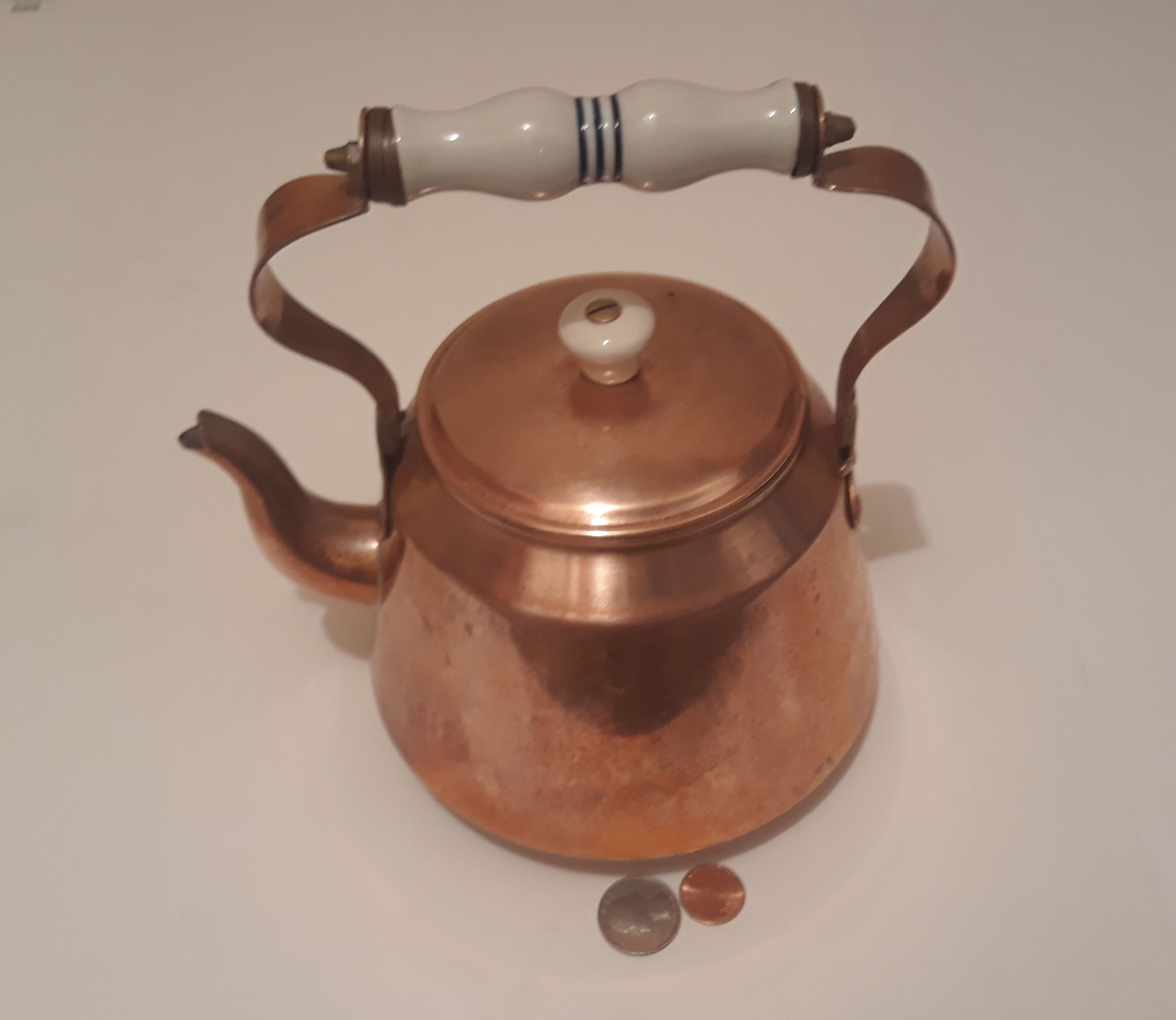 Vintage Metal Copper and Brass Tea Pot, Tea Kettle, 9" x 8", Kitchen Decor, Shelf Display, This Can Be Shined Up Even More