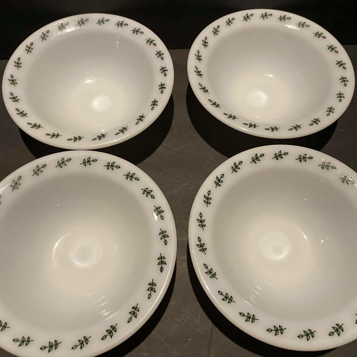 Rare Corningware Milk Glass Leaf Pattern Bowls