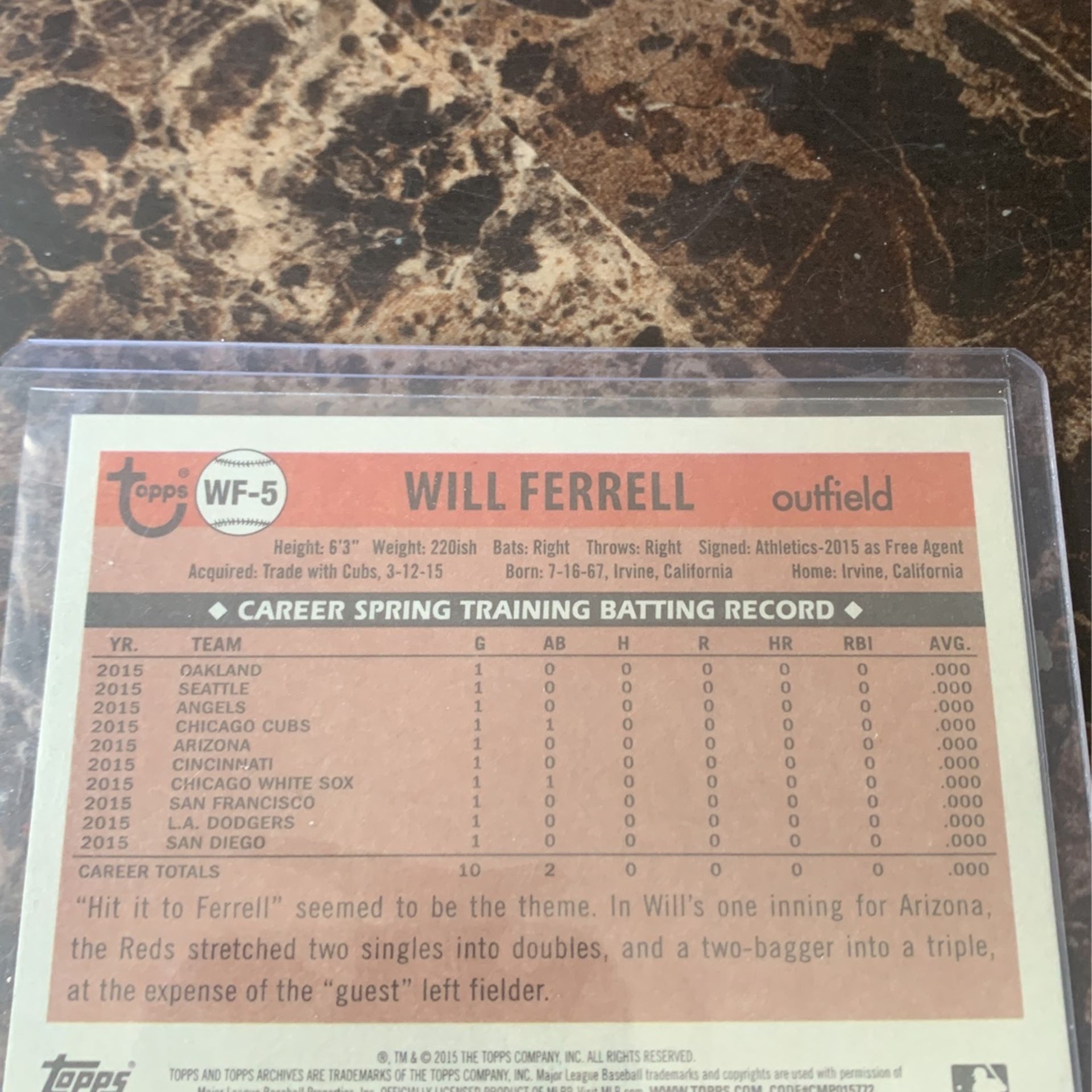 Will Ferrell diamondback baseball card