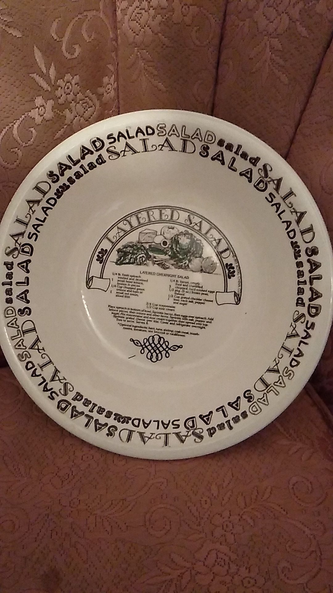 Salad Bowl By Royal China, Retains Cold For Long Periods, Comes With Recipe For Overnight Salad 🥗 Printed On Bottom Of Bowl 🥣.