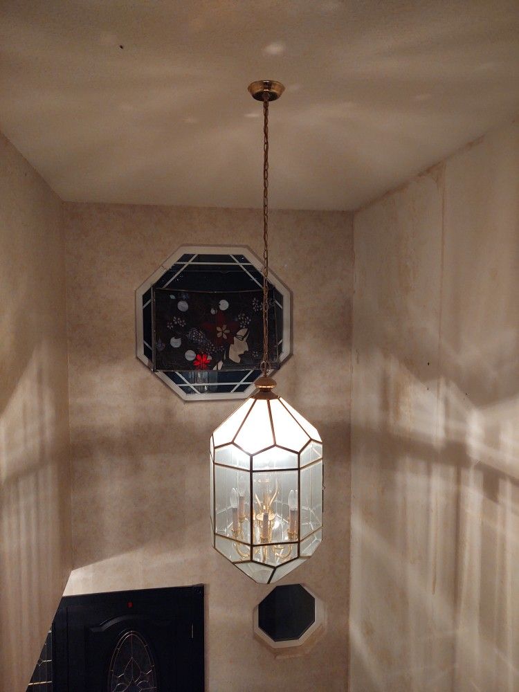 Glass And Gold Rim Chandelier $150