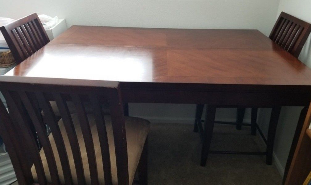 Solid Wood Counter Height Expandable Dining Table With 8 Chairs And Lead Extension