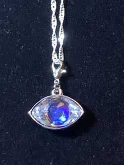 Stamped .925 Silver Necklace With Genuine Swarovski Crystal Eye Pendant  Thumbnail