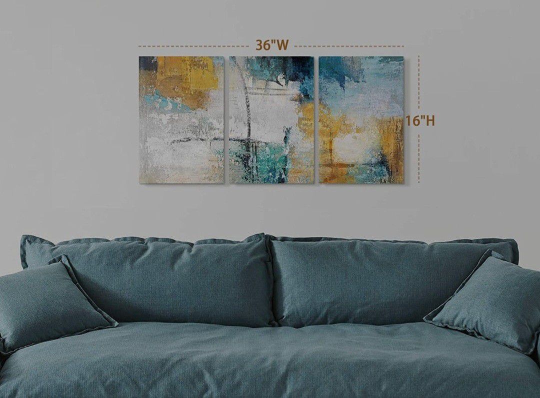 Abstract Wall Art for Living Room Blue Yellow Painting Bathroom decor Wall Art Turquoise Pictures