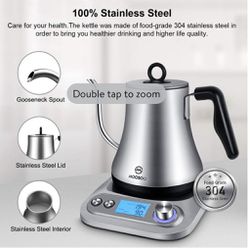 Brand New  Electric Gooseneck Kettle with Variable Temperature Control & Presets, Stainless Steel Pour Over Coffee Tea Kettle, 1000 W Rapid Heating Thumbnail