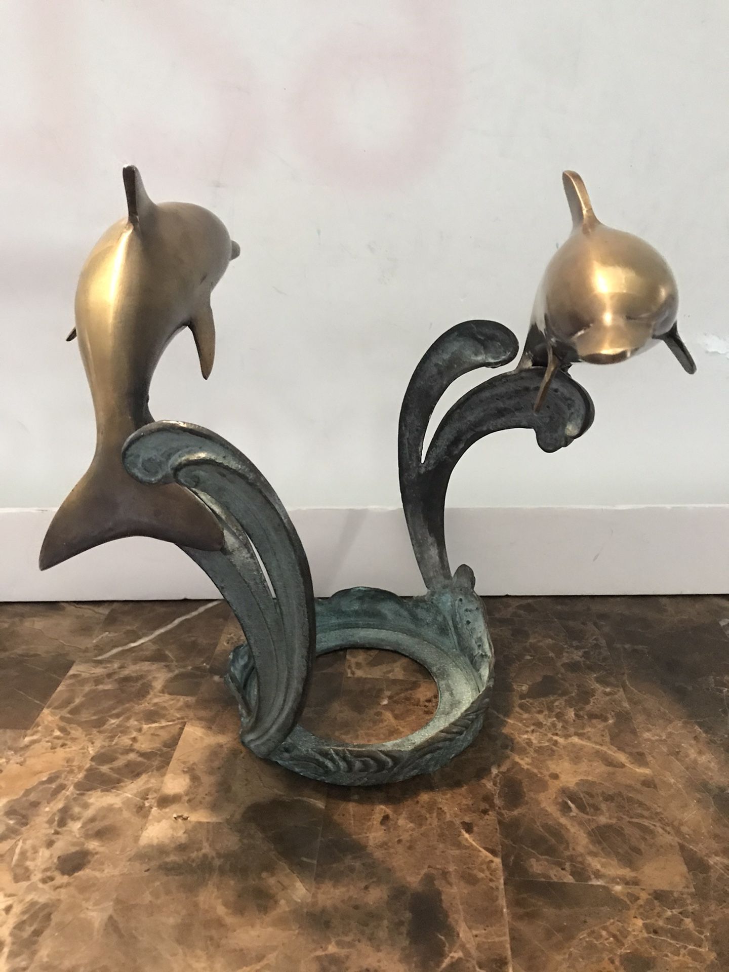 BRASS DOLPHINS SCULPTURE CANDLE/PLANT/JAR HOLDER SAN PACIFIC INTERNATIONAL