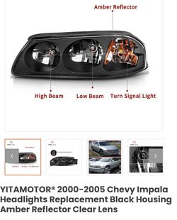 HA0101w118 2000-2005 Chevy Impala Headlights Replacement Black Housing Amber Reflector Clear Lens Thumbnail