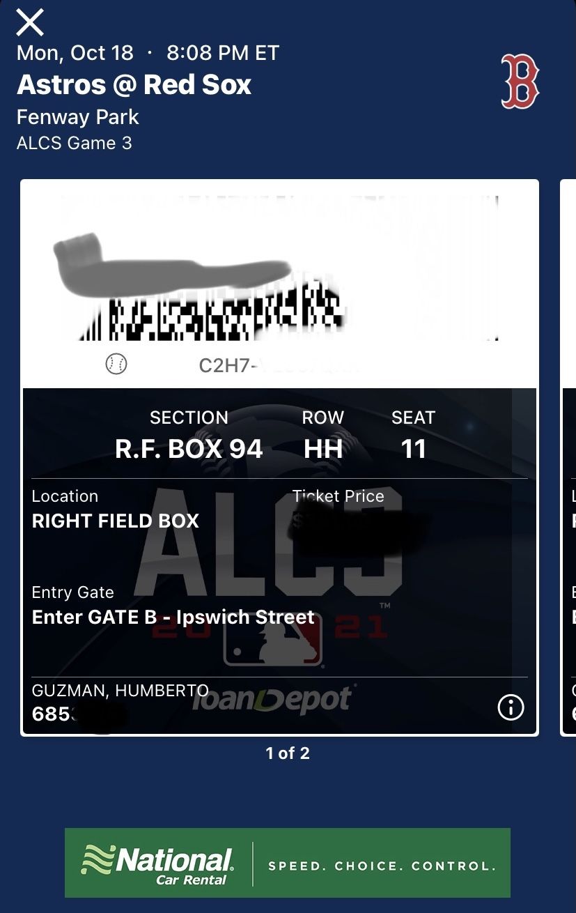 2 Red Sox Tickets