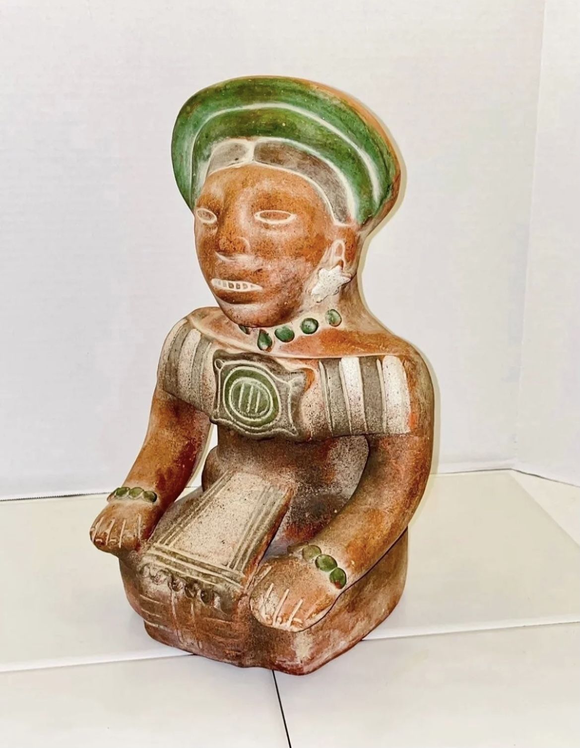 RARE Vintage MCM Mid Century Large 16” Mayan Son god “Idolo Del Sol” Mexican Folk Art Hand Painted Terracotta Clay Pottery Art Sculpture