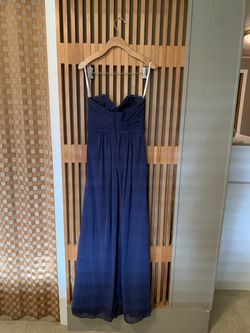Floor-length, Strapless Navy Blue Bridesmaids Gown Thumbnail