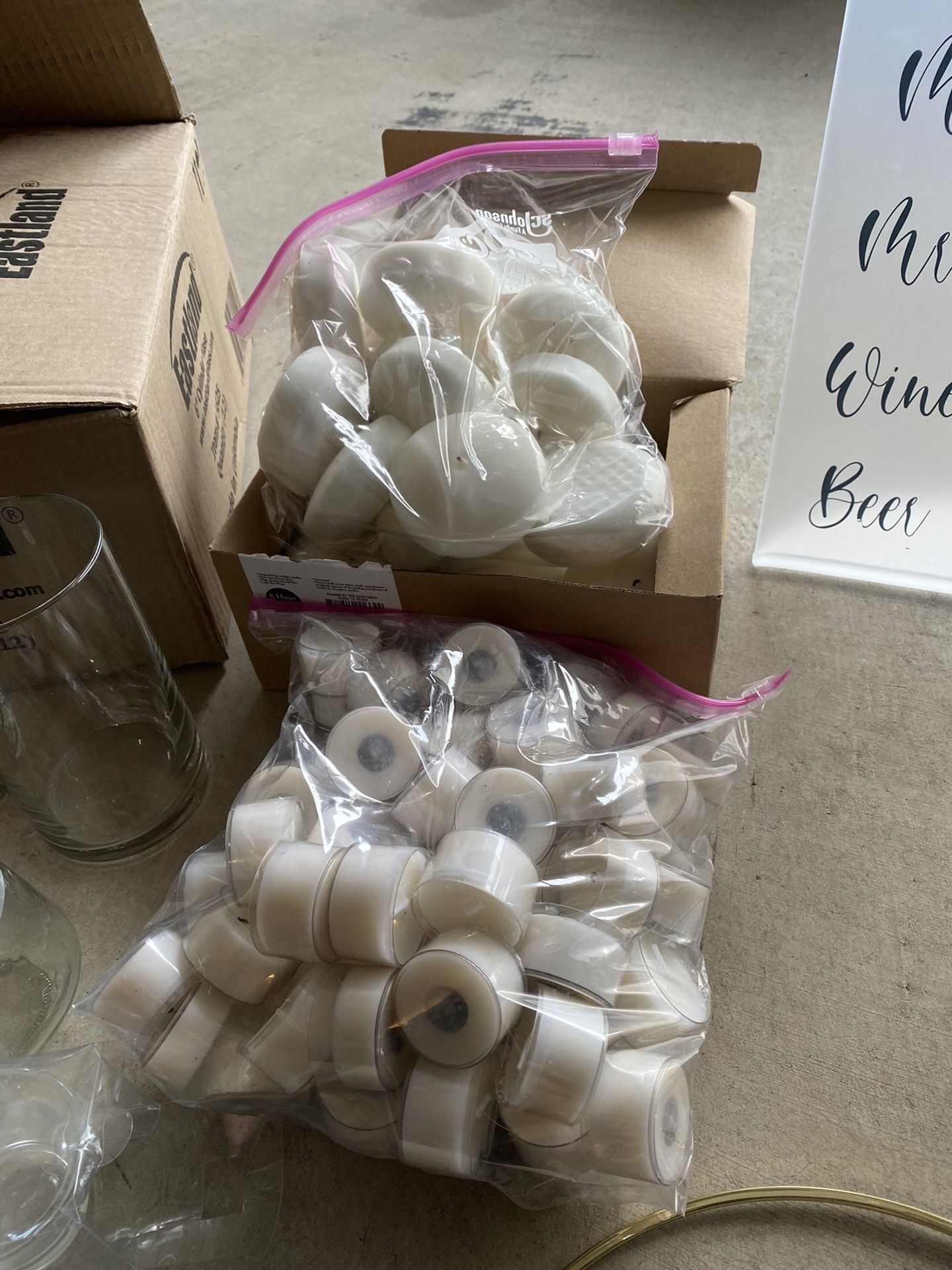 Wedding Supplies, Vases, Candles BOX OF GOODS