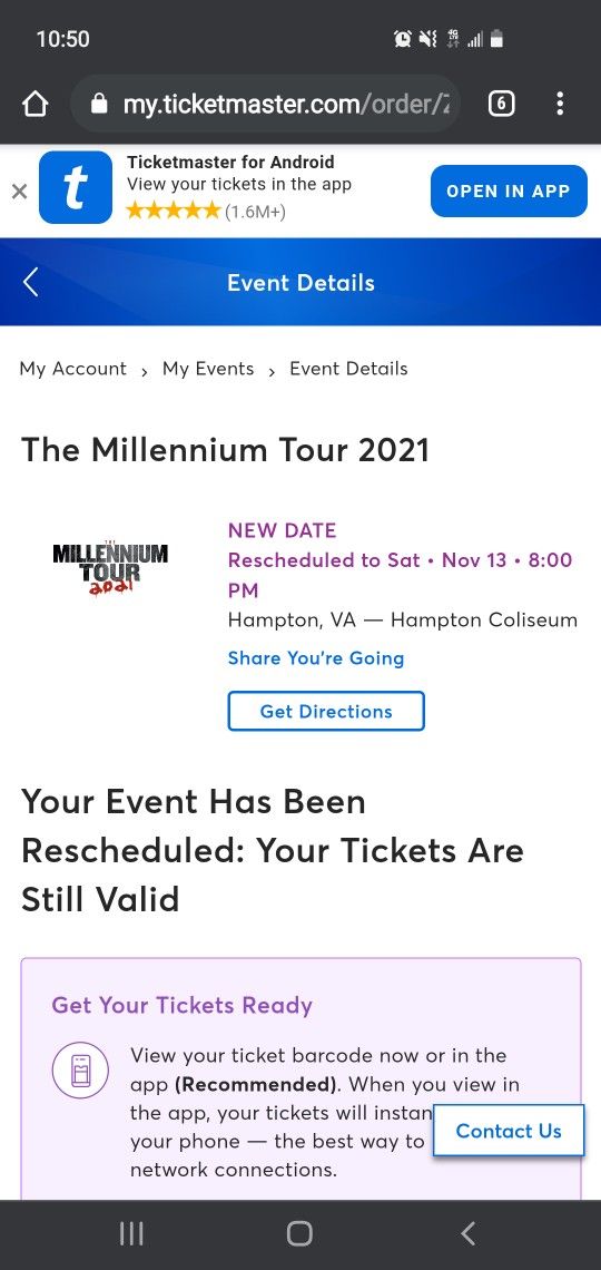 Millennium TOUR tickets FOR SALE!!! (2 Tickets)