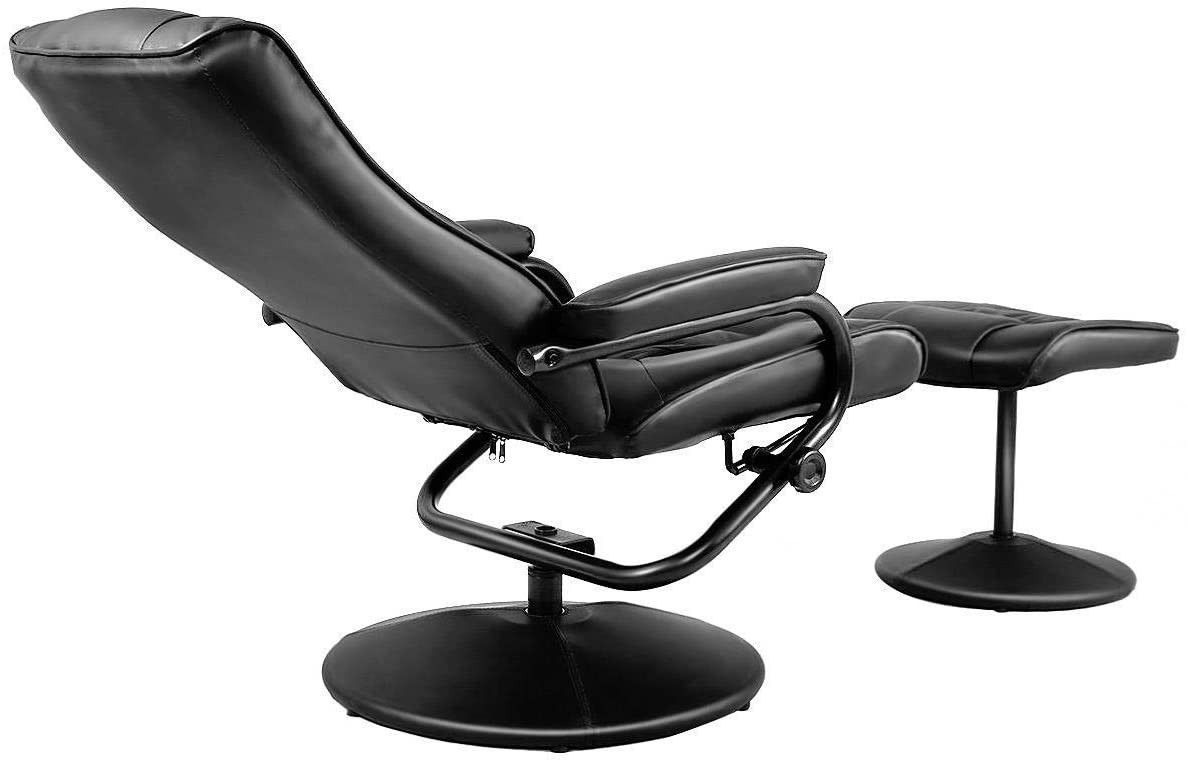 Swivel Recliner Chair, Leather Lounge Armchair Recliner, 360 Degree Swivel Overstuffed Padded Seat w/ Footrest Stool Ottoman Set