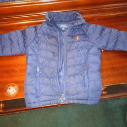 Polo Ralph Lauren Puffer Jacket, Navy Blue With Red Polo And Horse, Size 4/4T Thumbnail