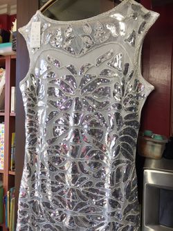 Beautiful  NEW Long Silver sequins And Mesh Evening Party Prom Wedding Cruise Dress Thumbnail