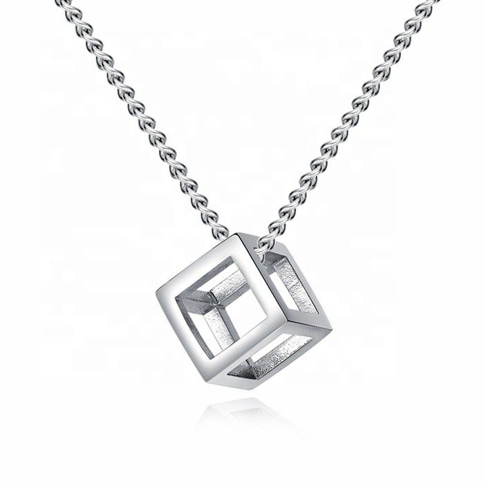 "Fashion Style Simple Square Hollow Out Small Box Pendant Necklace, N90201P157
 
 