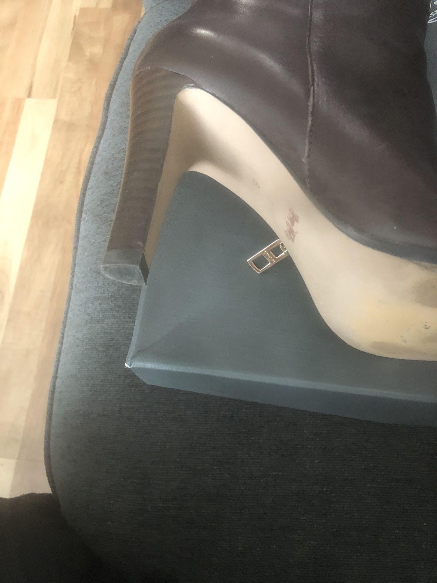 Coach Knee High Stiletto Brown Leather Boots