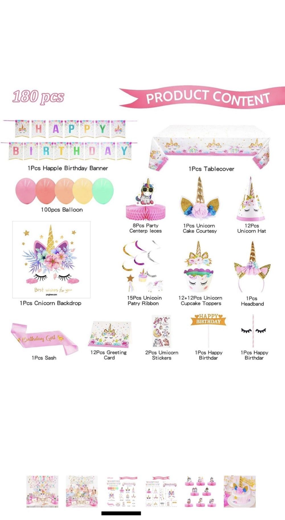 180 Pcs Unicorn Birthday Decorations