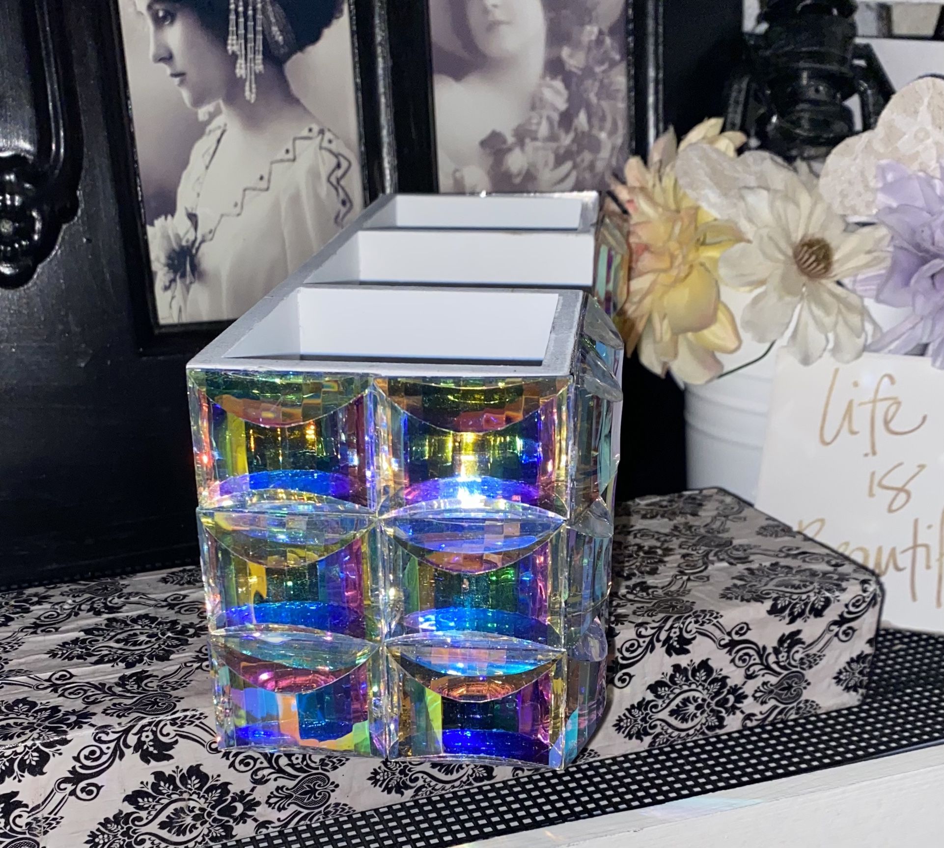beautiful iridescent makeup holder