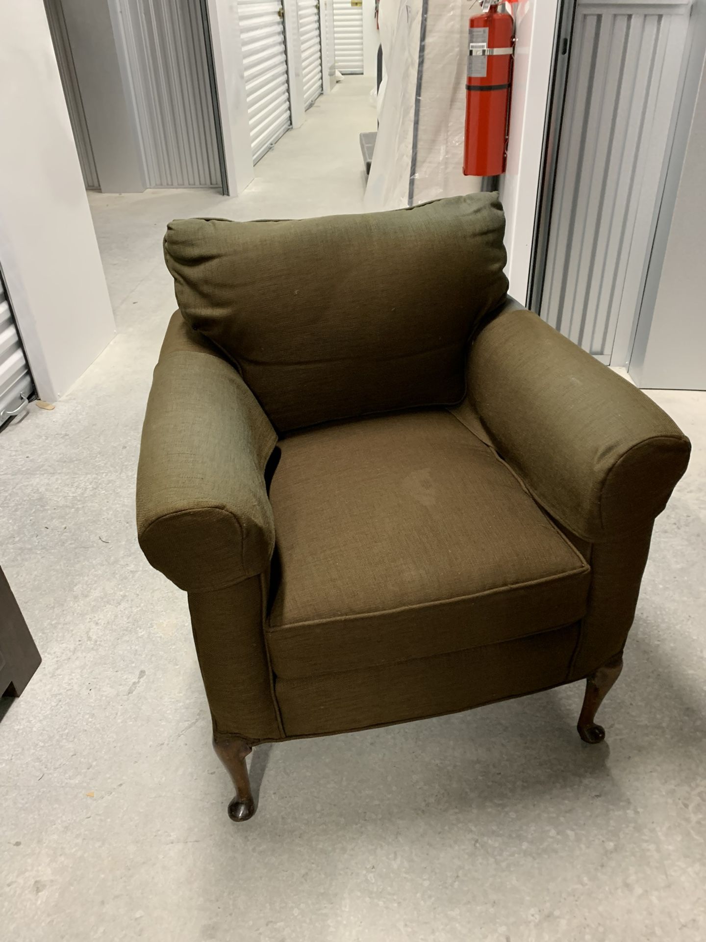 2 Brown Wood Custom Upholstered Matching Chairs