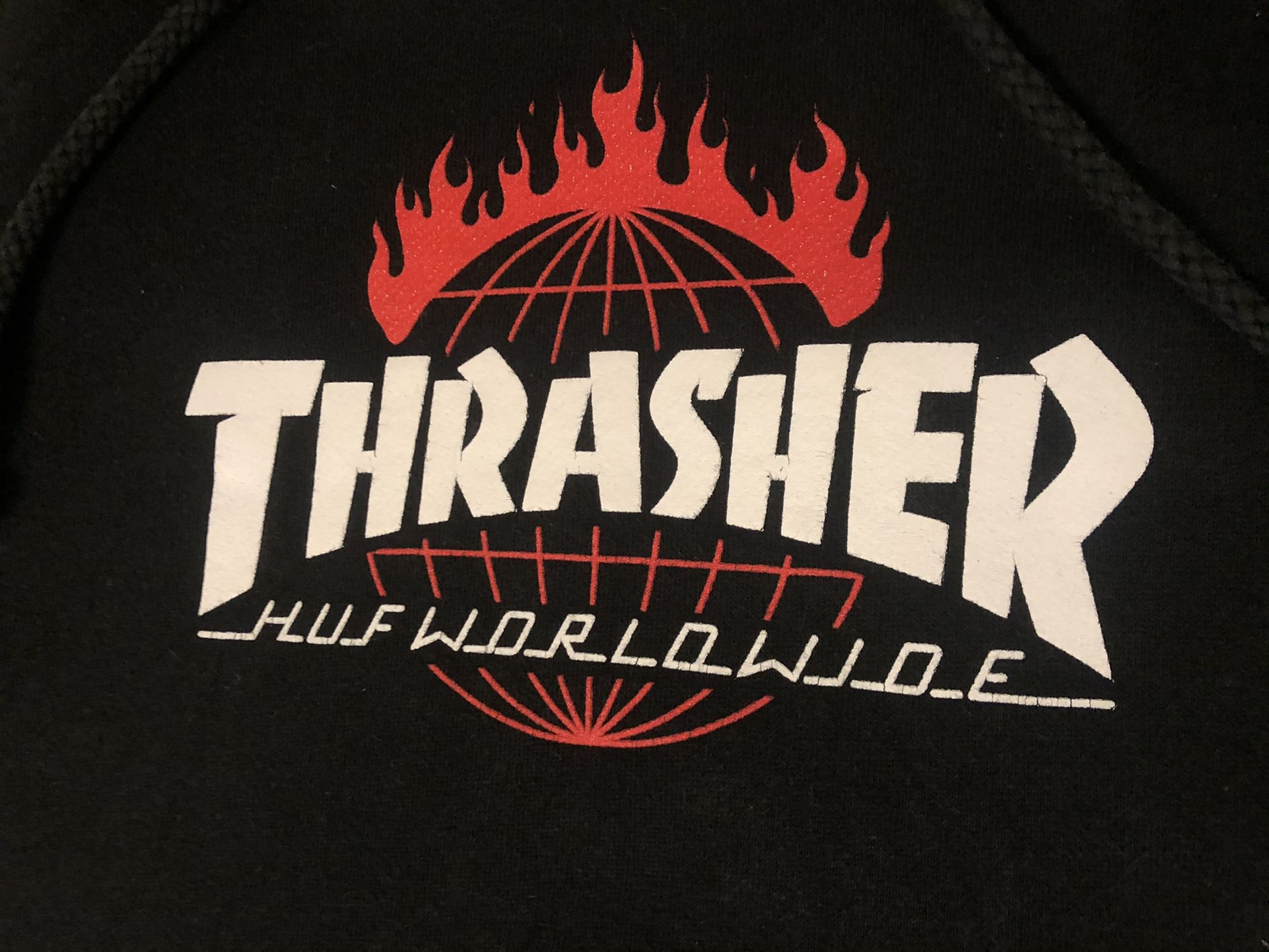 HUF X Thrasher Worldwide Hoodie Size Small Skate Magazine