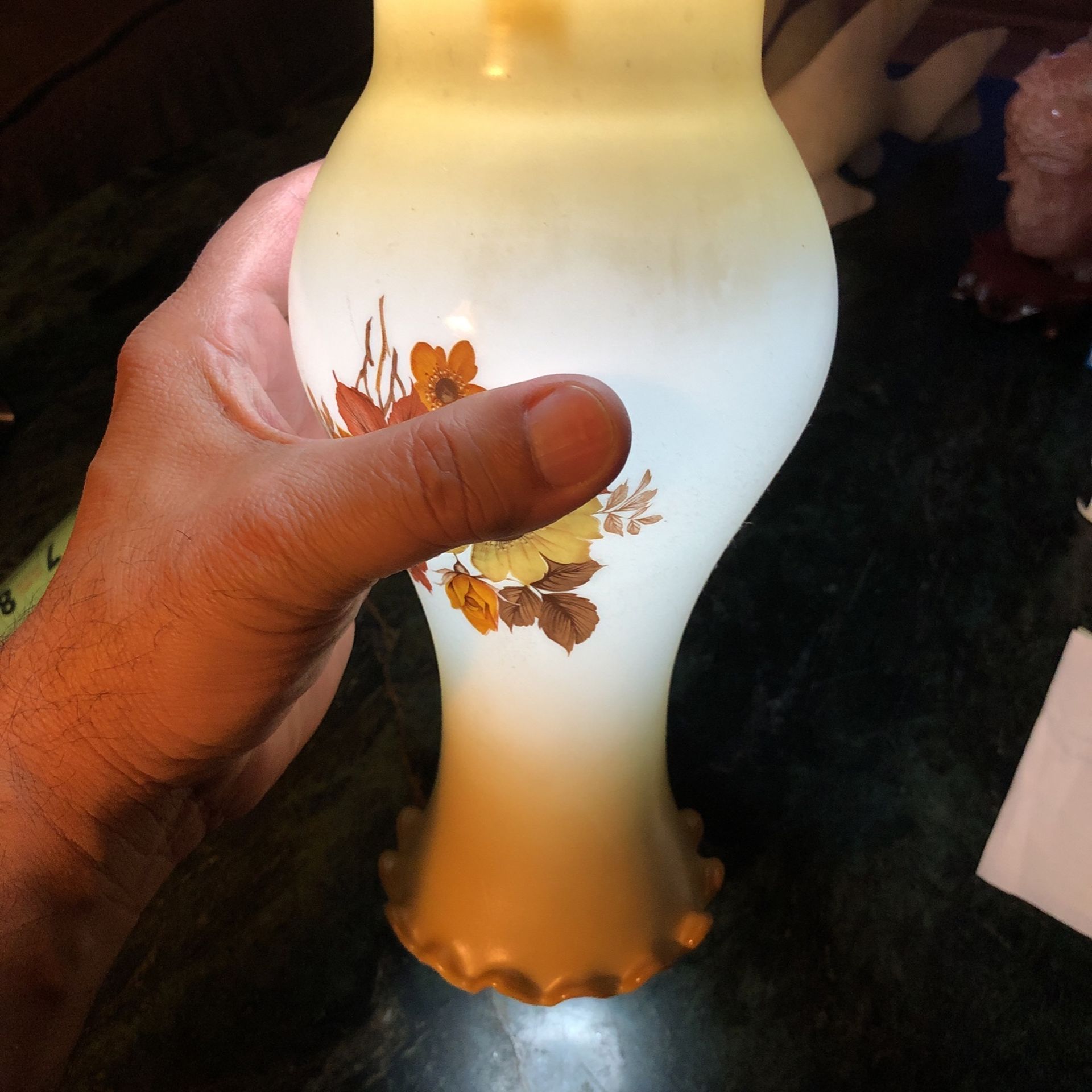 Vintage American Oil Lamp Shade Milk Glass Floral 9”