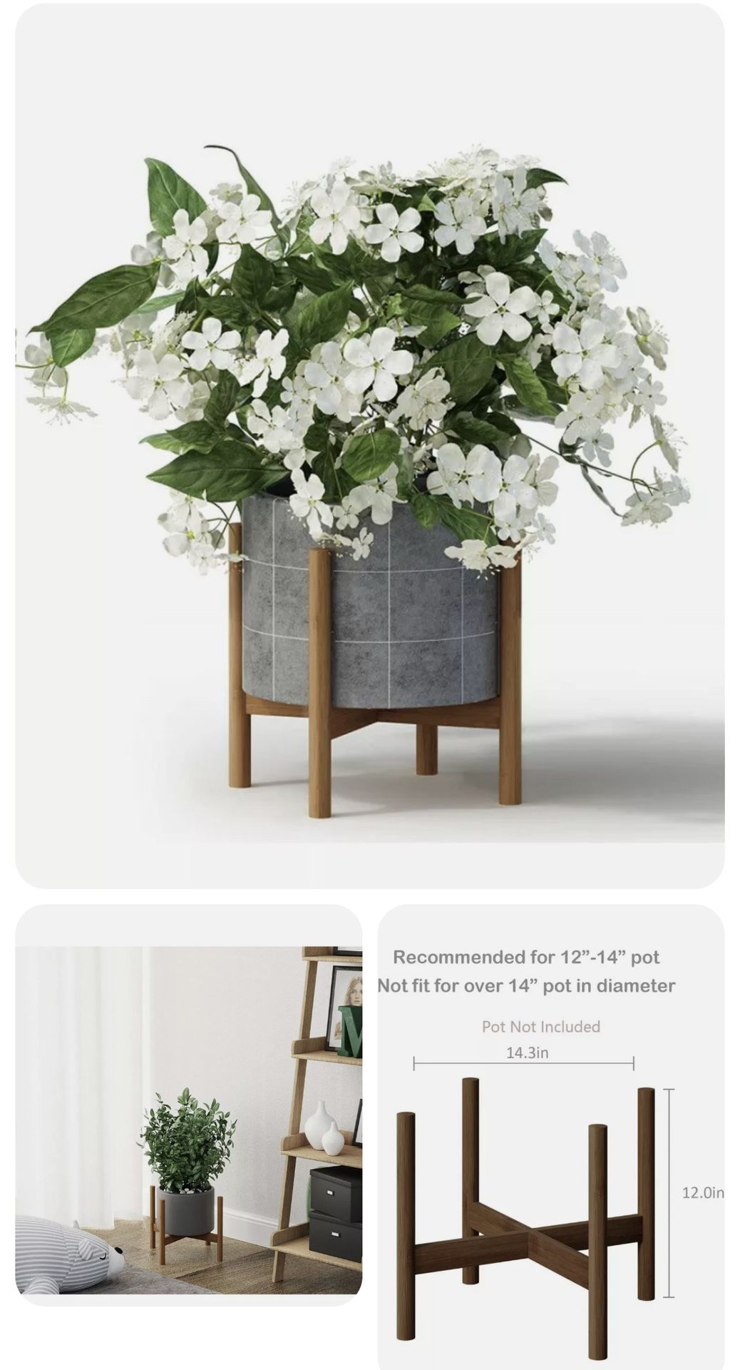 Plant Stand Flower Pot Holder - Indoor Bamboo Mid Century Modern Plant Holder