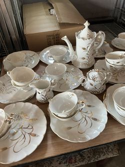 Lefton China Tea Dessert Set For14 People With Tea Kettle , Creamer And Suger. Thumbnail