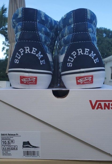 NEW + RECEIPT | Supreme x Vans Sk8-Hi "Hole Punch Denim Blue" Size 10.5