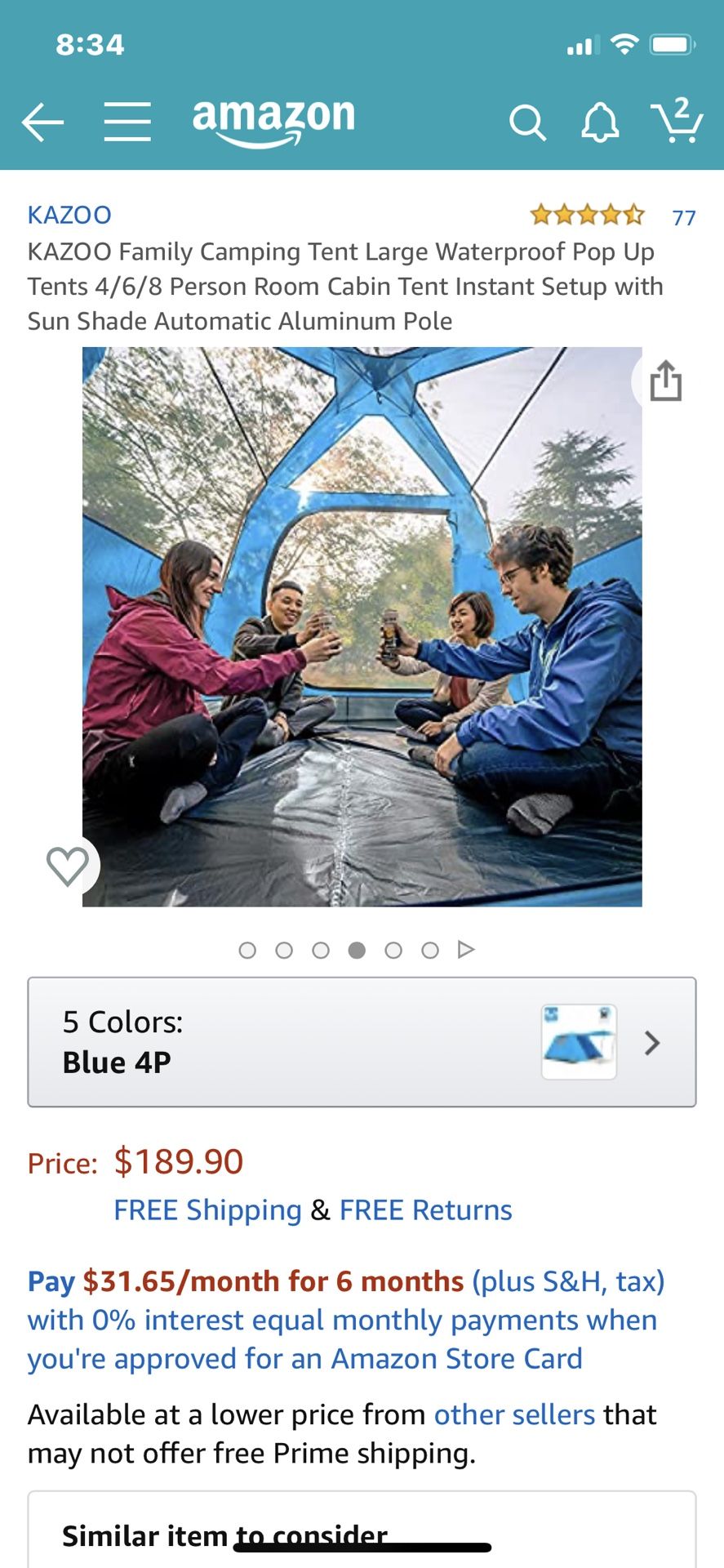 KAZOO Family Camping Tent Large Waterproof Pop Up Tents 4/6/8 Person Room Cabin Tent Instant Setup with Sun Shade