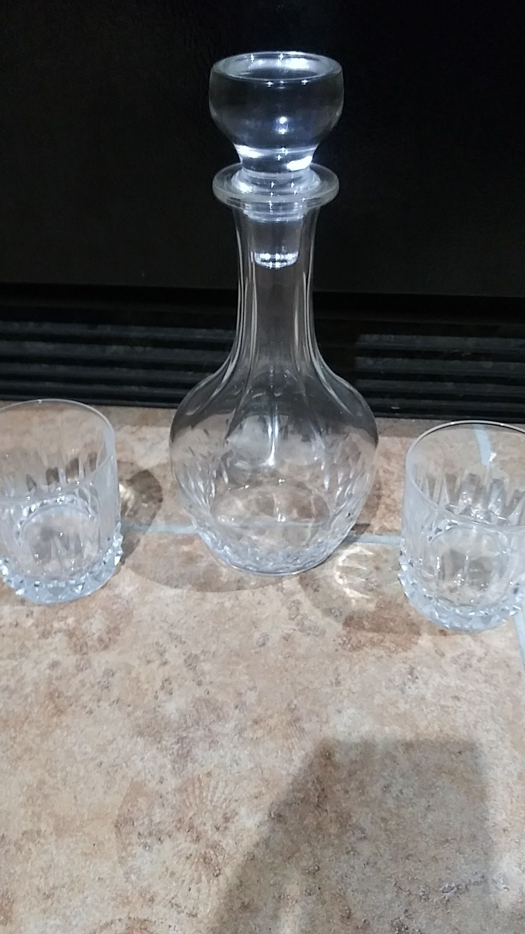 Crystal /glass carafe and 2 matching glasses