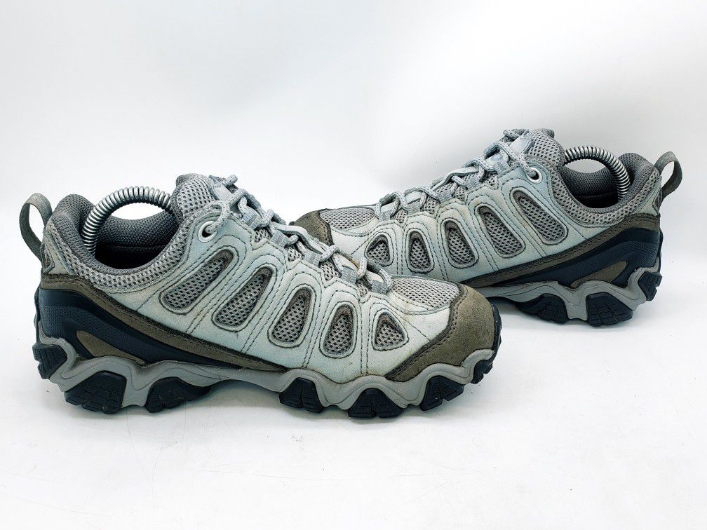 OBOZ Sawtooth Waterproof Low Hiking Boots Gray Leather Shoes Womens 7/Mens 5.5 M