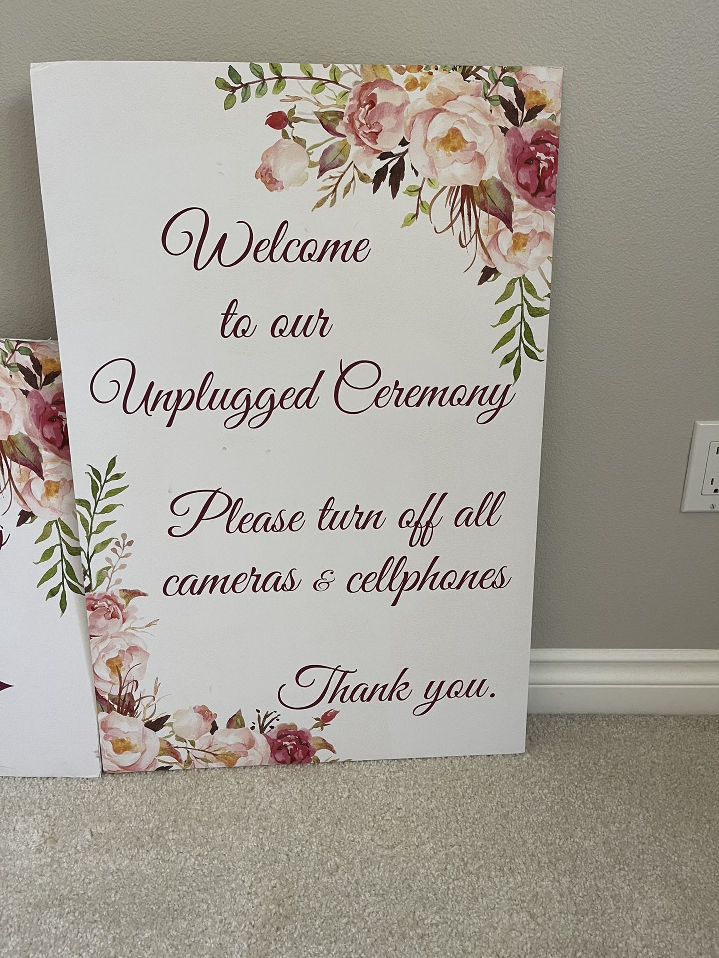 Wedding Floral Signs- “unplugged Ceremony” “Dinner, Drinks, Dancing This Way
